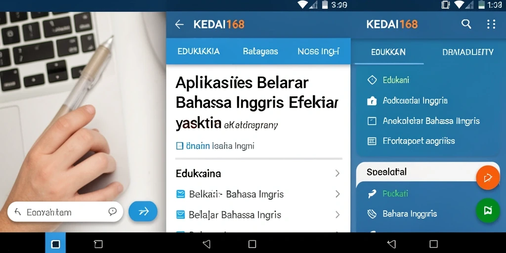 Tampilan antarmuka KEDAI168 untuk belajar bahasa Inggris.